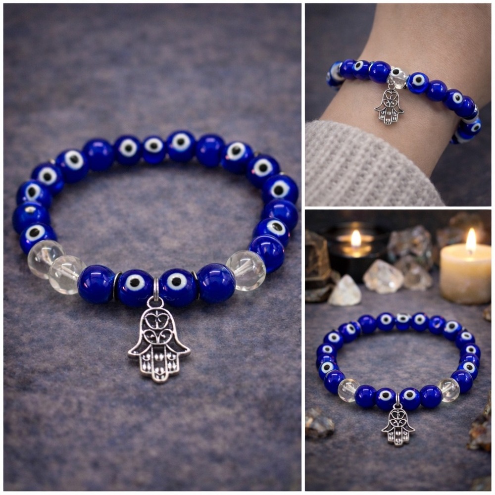 Evil Eye Quartz Bracelet Hand Charm Witchy Boho Apothecary Protection Jewelry‎